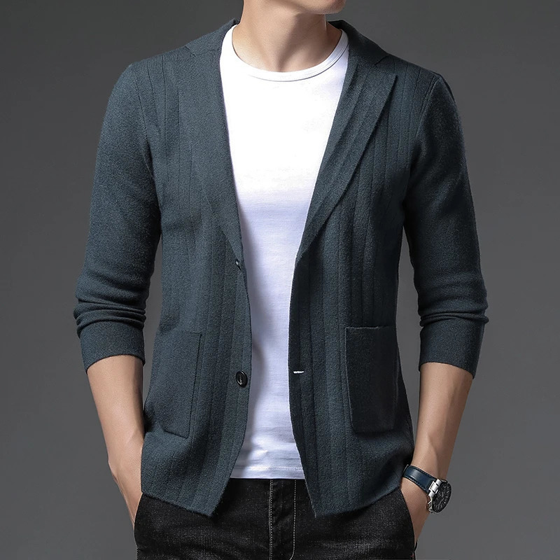 Top Quality ner Casual Fashion Striped Slim Fit Night Mens Knitted Blazer Suite Jacket Elegant Clothing 251028