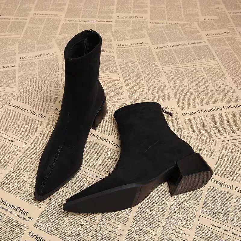 Autumn Leopard SuedeWomen Ankle Boots Thick Heels Pointed Toe Shoes Modern Short Botas Para Mujer Z251029
