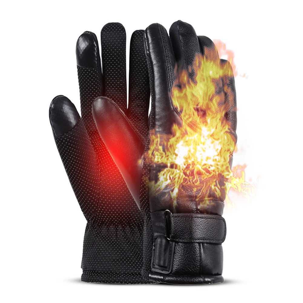 Motorcycle Winter Heated Gloves 12V Heating Thermal Gloves Waterproof Riding Heating Gloves PU Leather for Snowmobile Motorcycle J251029