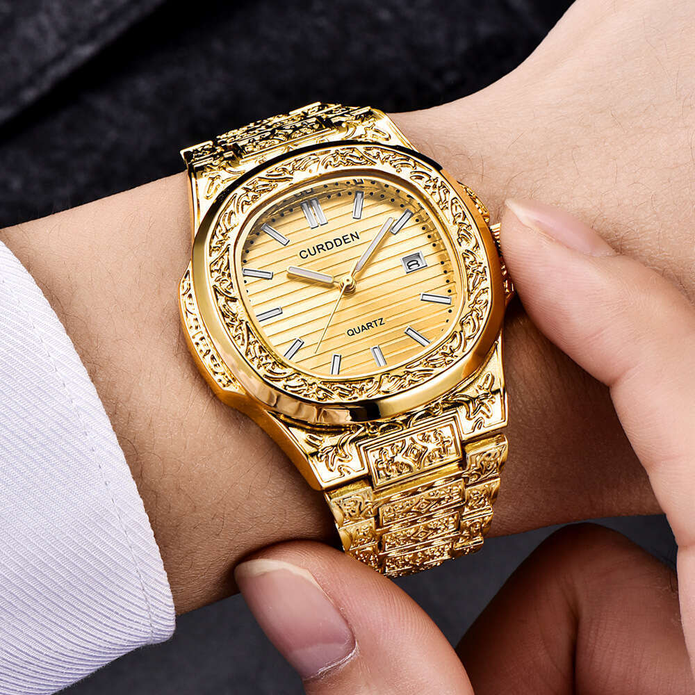 Brand Men's Hip-Hop Engraved Cool Creative Calendar Quartz Watch for Men