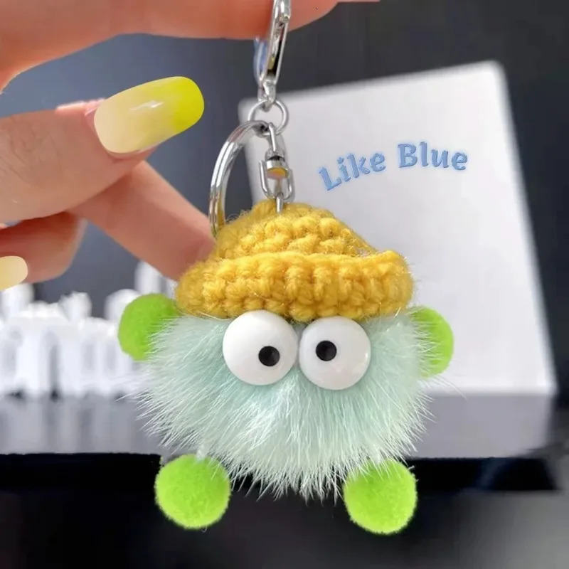 Cute Mink Fur lanyard Briquettes Keychain Car KeyRing Pendant Plush School Bag Pendant Gift kawaii backpack keychains 251029