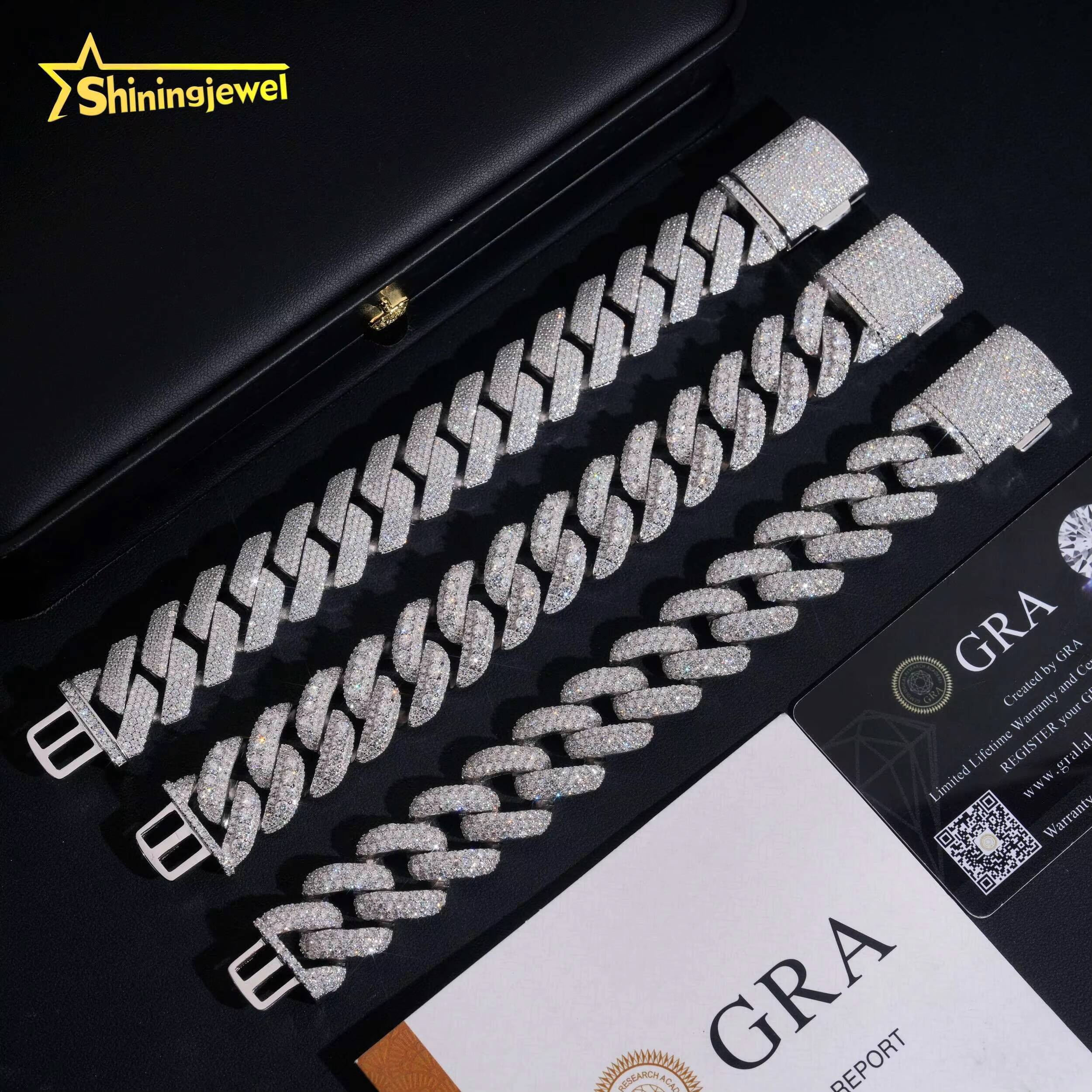 Mens Cuban Bracelet Sterling Silver 925 Luxury Gold Plated VVS GRA Moissanite Pass Diamond Test Hip Hop Cuban Link Chain