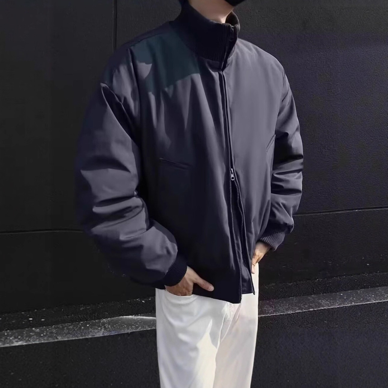 American Style Trendy Brand Flying Baseball Jacket Men's Short Casual Loose Designer Jacket Cool Solid Color Stand Collar Jacket
