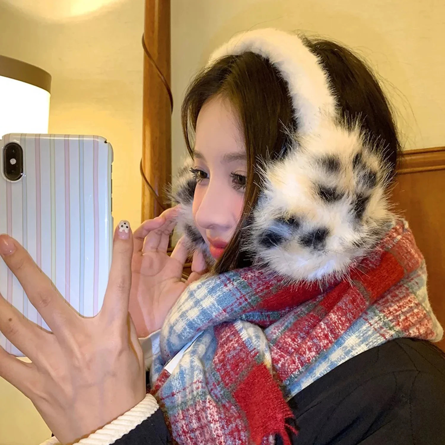 Y2k Leopard Faux Fur Earmuffs Folded Winter Warm Thicken Antifreeze Ear Muffs Women Outdoor Cold Protection EarMuffs Ear Cover 251029