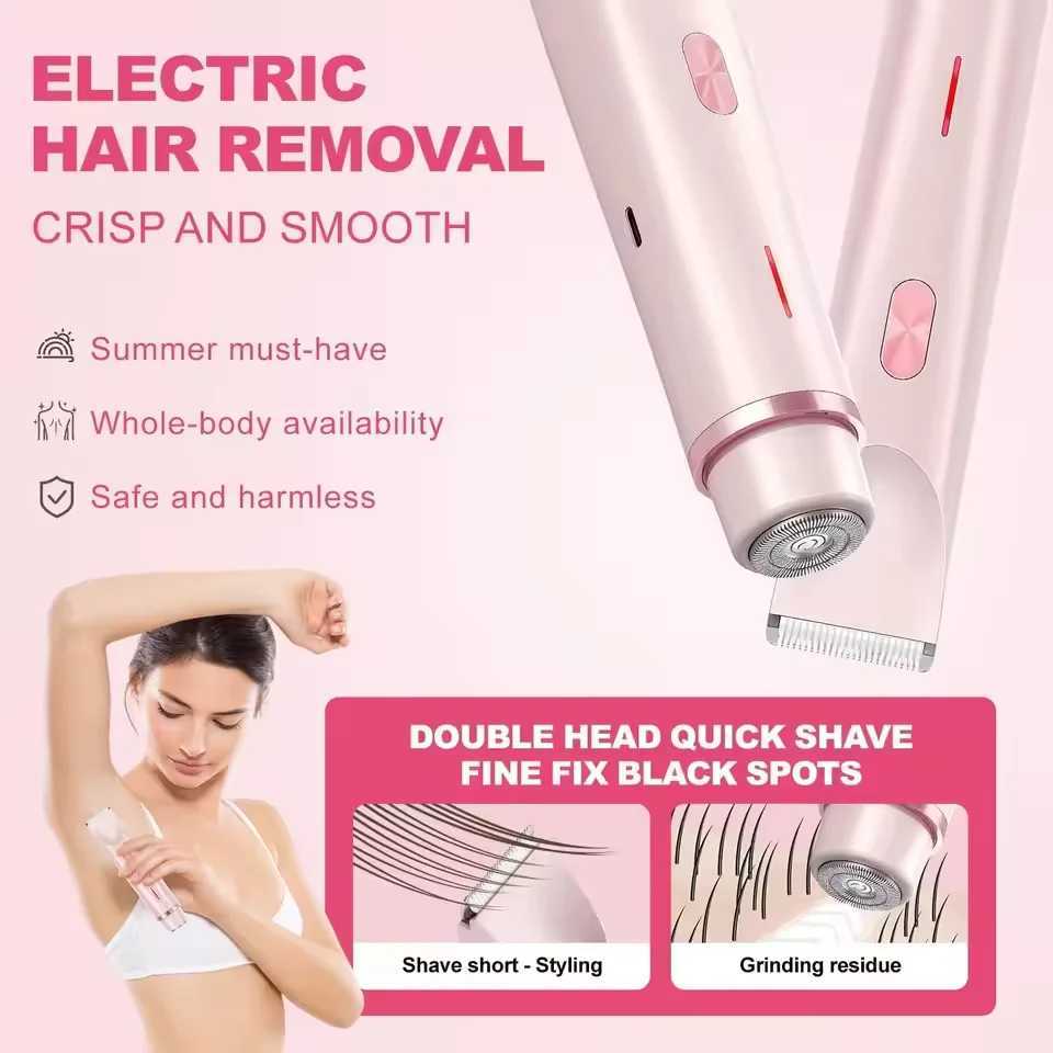 Electric Razors for Women 2in1 Bikini Trimmer Facial Mustache Shavers for Ladies Body Underarms Legs Portable Painless Epilator J251117