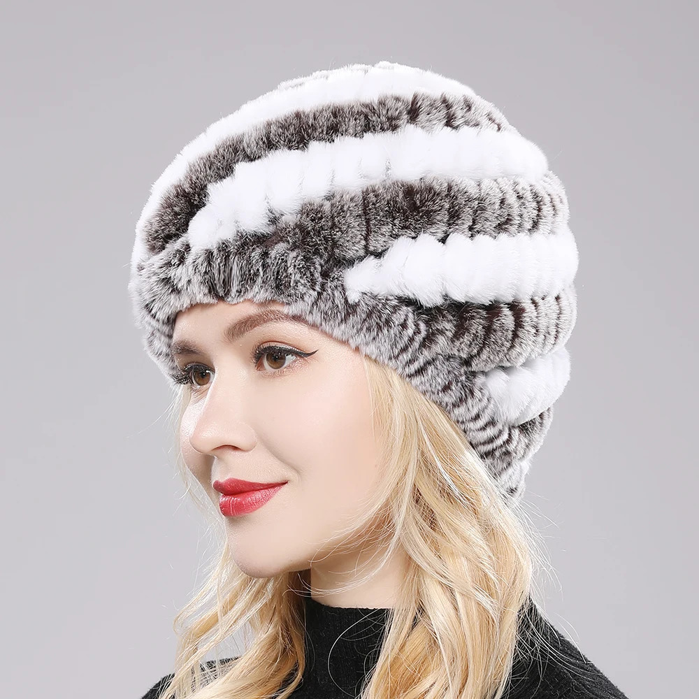 Women Winter Warm Real Rex Rabbit Fur Hat Snow Cap Winter Hats for Women Girls Real Fur Knit Skullies Beanies Natural Fluffy Hat 251029