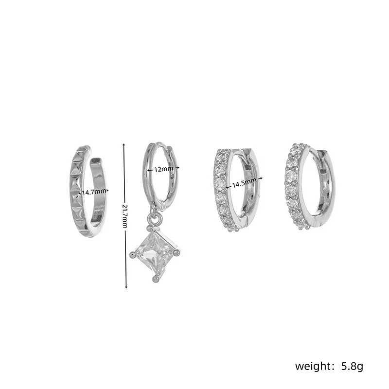 4pcs Classic CZ Zirconia Dangle Earrings for Women Silver Color Piercing Hoop Earrings Woman Fashion Jewelry Elegant AccessoryW251029