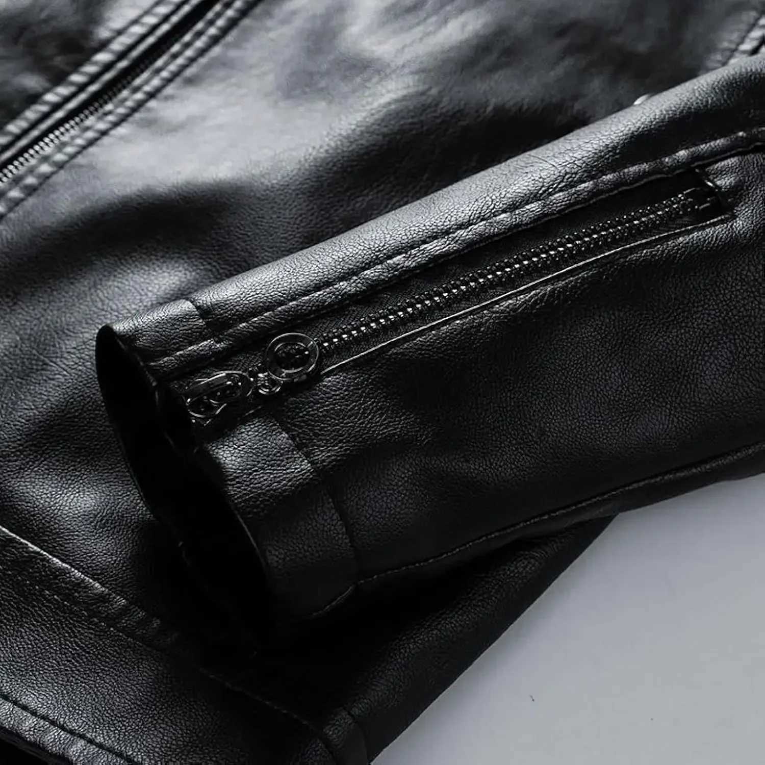 Fall Trendy Color Coats Mens Stand Collar Leather Jacket Block Motor Biker Jacket Classic Jacket Aviator Full Zip OuterwearT251029