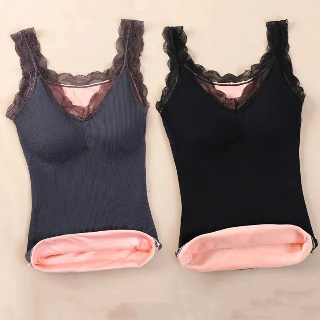 1pcs Woman Thermal Underwear Thermo Lingerie Winter Soft Warm Top Wear Thermo Vest Undershirt Intimate Lace with Bra Padded 251029