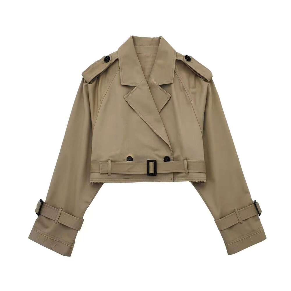2023 Spring and Autumn New Women's Fashion Belted Long Sleeve Short Casual Trench Coat Jacket