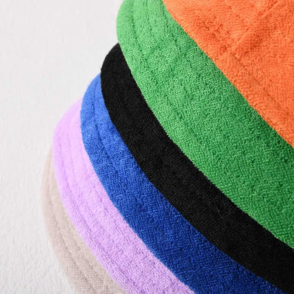 Simple Terry Cloth Towel Bucket Hat Spring Autumn Outdoor Panama Sun Fisherman Hat Unisex Candy Pure Color Fashion Cap 251029