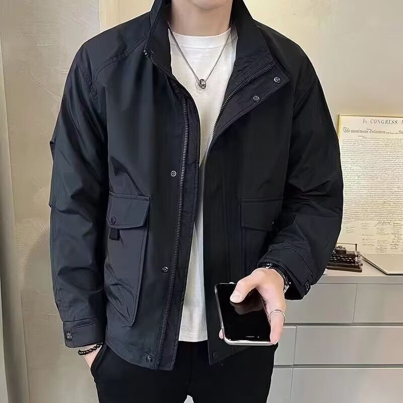 Men's Designer Jacket Jacket Spring Autumn New Trendy Brand Cool Casual Versatile Slim Fit Solid Color Workwear Stand Collar Jacket
