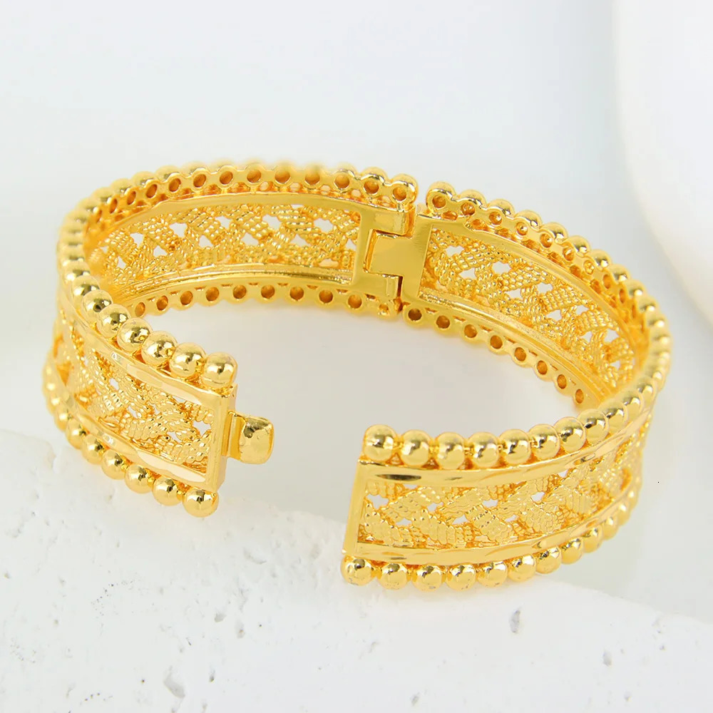 Turkish Bridal Vintage Jewelry Opening Bangles 21k Gold Plated Moroccan Wedding Bracelet Algeria Women Marry Jewelrys 251028