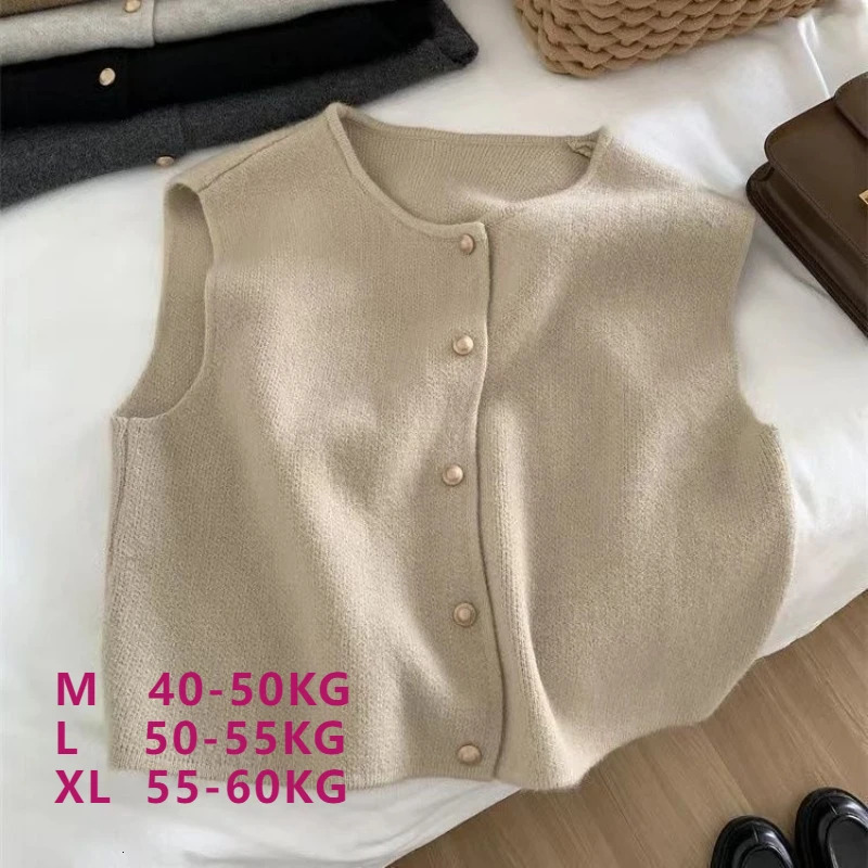 Crew Neck Womens Korean Solid Button Short Sleeve Cardigan Coats Sweater Knitted Sleeveless Ladies Elegant Tanks Bottoming 251029