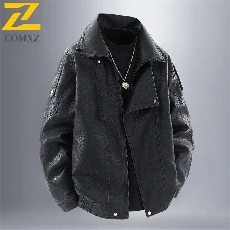 COMXZ Autumn Winter Motorcycle Jacket Cross Border Two Way Flight Jacket Trade Men Spring Autumn Leather JacketT251029