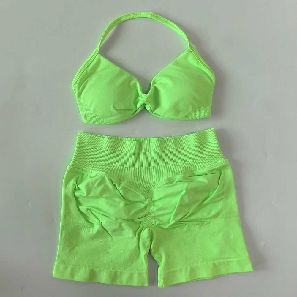 NO 2PCS Gym Set Women Strappy Yoga Bra Top High Waist Workout Scrunch Shorts Sports Suit Seamless Yoga Set Fitness ClothesXJ251029