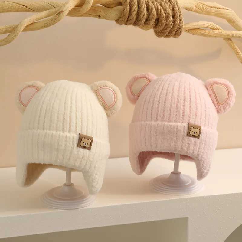 New Kids Bear Ear Hat Fluffy Fleece Lined Winter Knit Hat Ear Flaps Cute Cartoon Animal Warm Cap for Baby Boys Girls Toddler251028