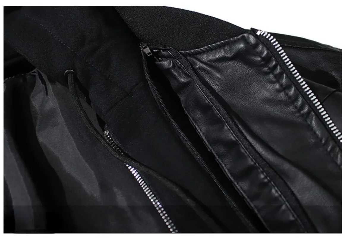 Mens Hooded PU Leather Jacket Motorcycle Hooded Young Leather Plus Cotton Padded Coat MenT251029