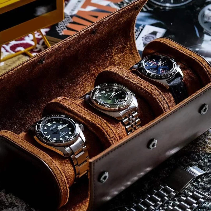 IBBETON 3Slot Watch Roll Travel Case Portable Vintage Leather Watch Display Case Watch Storage Box Watch Organizers of Men Gift 251029