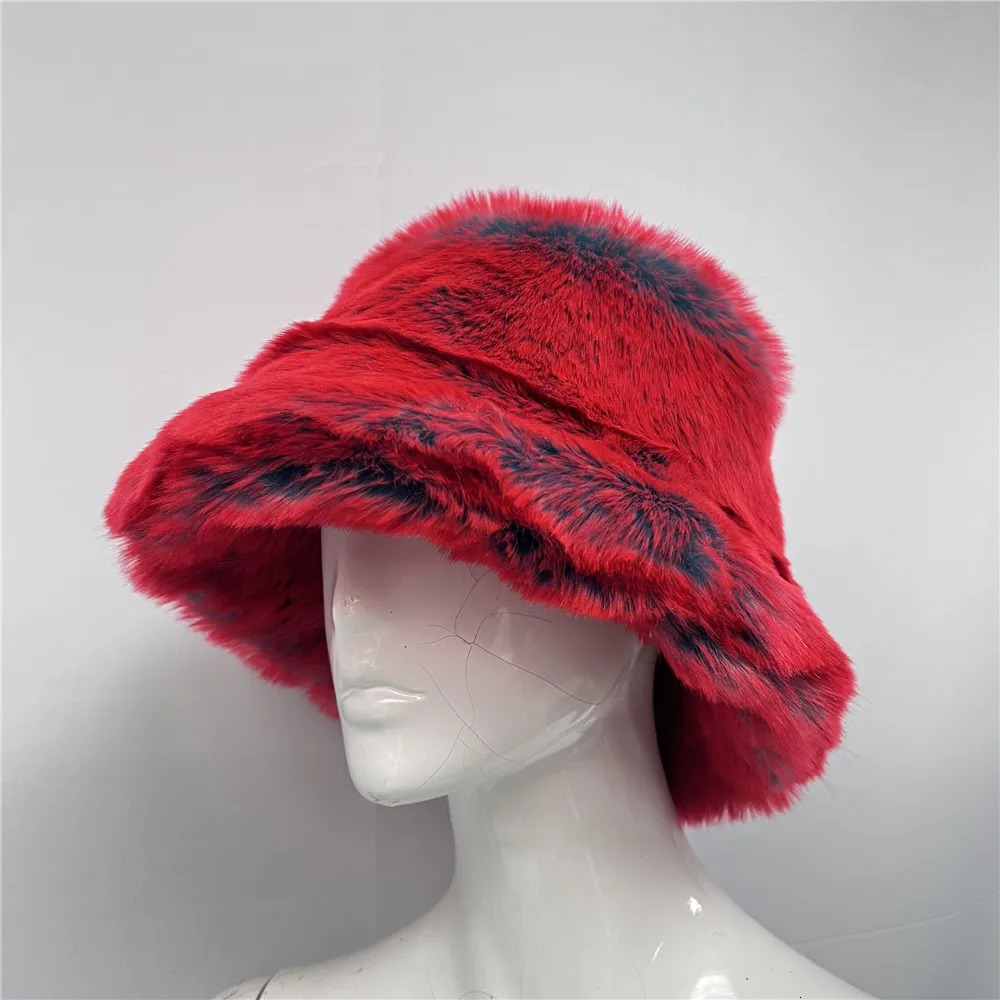 Fluffy Artificial Fur Bucket Hat for Womens Luxurious Plush Tie Dyed Warm Winter Fisherman Gorgeous 251013