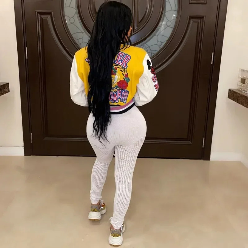 Letter Print Color Patchwork Woolen Varsity Jacket Women Long Sleeve Single Breasted Short Baseball Coat Casual Sporty Outwear 251029