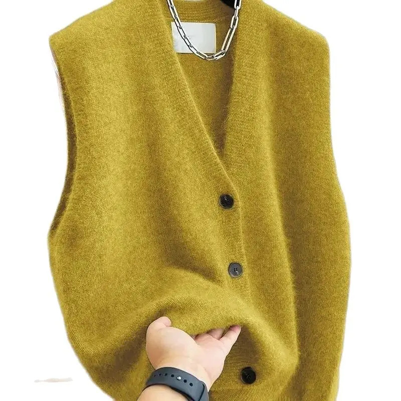 2025 Women Versatile Vneck Sweater Vest Coat Female Fashion Sleeveless Knitted Cardigan Sweaters Vests Top 251029