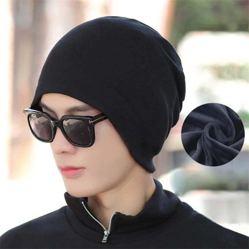 Cotton Slouchy Beanies for Men Vintage HipHop Slouchy Hat Autumn Winter Warm Unisex Skullies Solid Color Male Skull Caps 251029