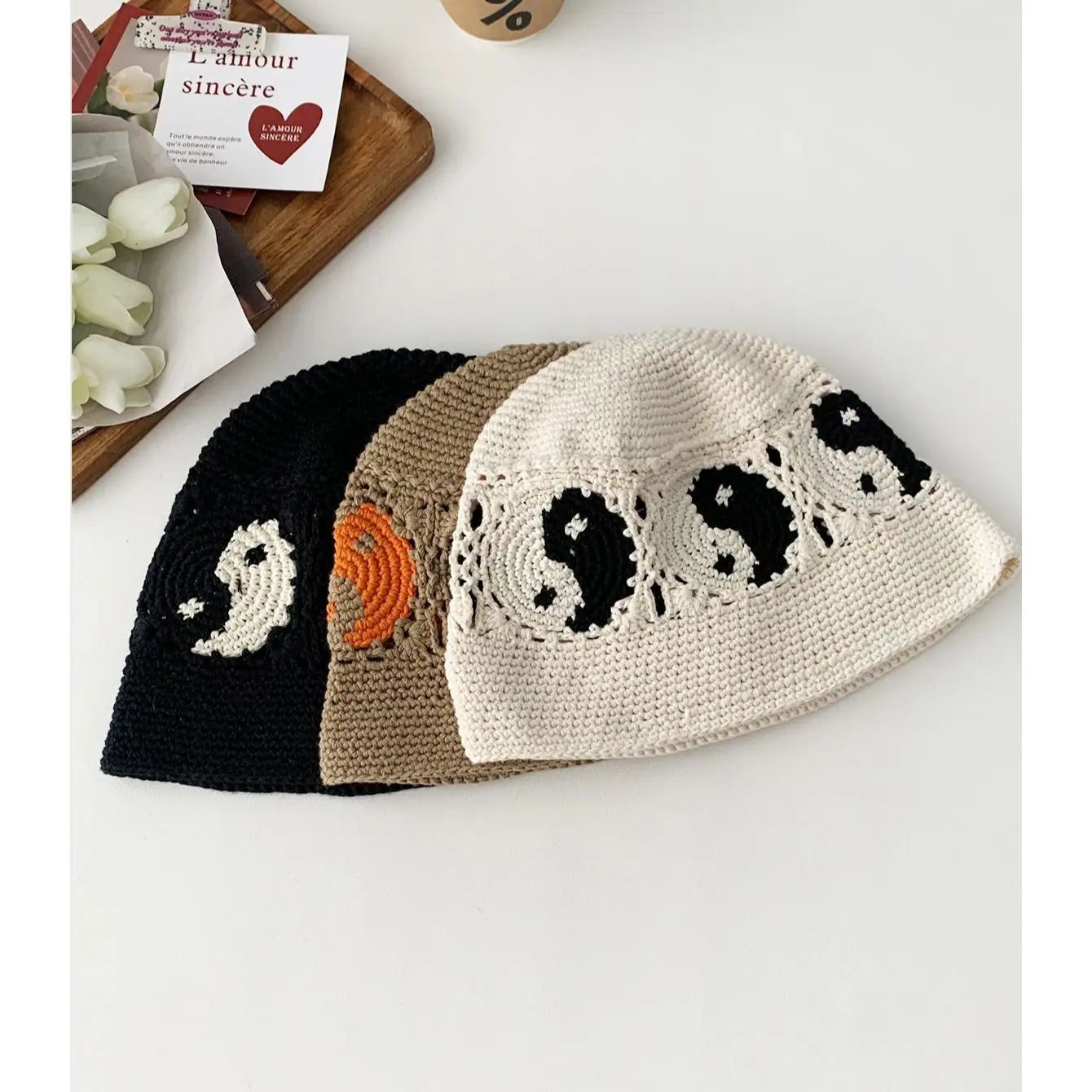 Retro Stripesd Handmade Knitted Hat Dopamine Colorfulful Cut Out Fisherman Hat Womens Trendy FaceShowing Small Hat Woolen Hat 251029