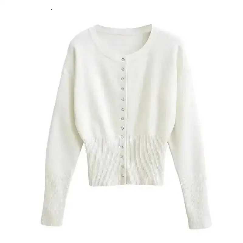 Knit Sweater Spring Fashion Womens Cardigan Casual Streetwear Solid Color Round Neck Button High Waist Short Top FemaleT251028