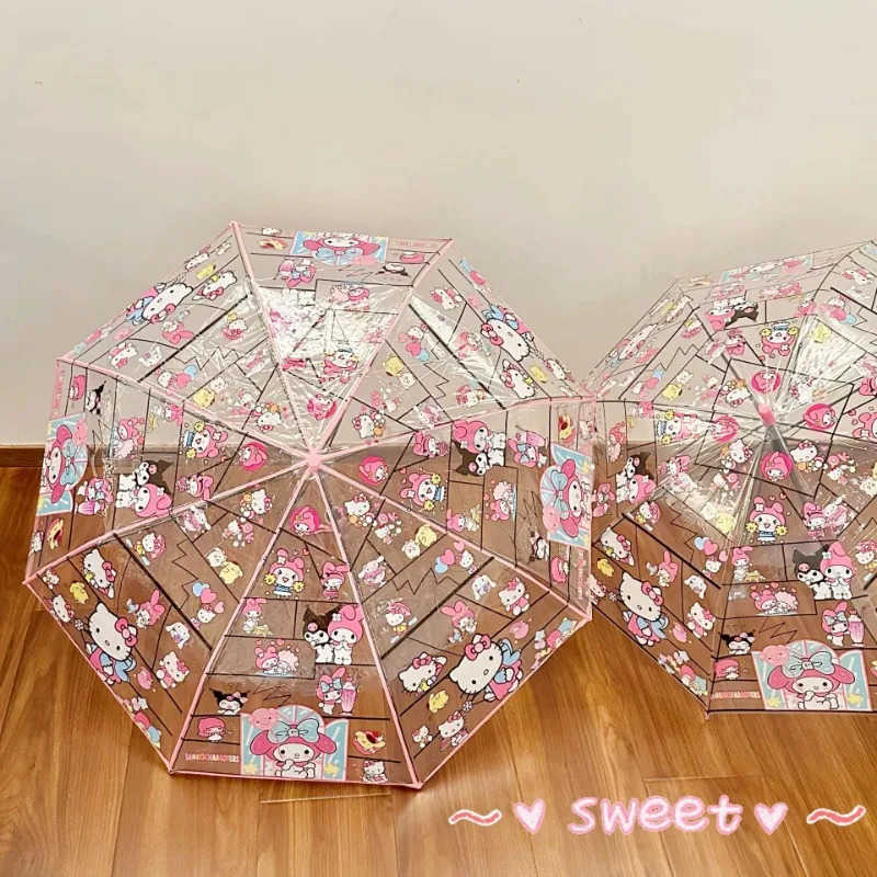 Sanrio Sweet Anime Kawaii Ins MINISO Hello Kitty Transparent Umbrella Cute Cartoon Folding Ins Automatic Students Gifts for Girls L251029