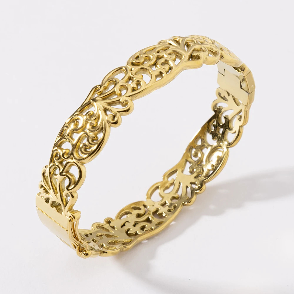 LUIZADA Vintage Gold Plated Bracelet for Women Stainless Steel Bangle for African Wedding Exquisite Bride Engagement 251028