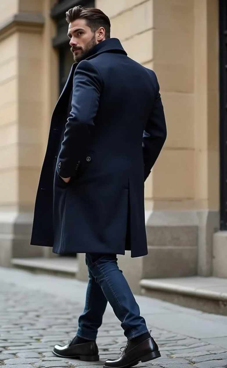 Classic Men's Overcoat Double-Breasted Wool Blend Long Coat Autumn Winter Street Fashion Outdoor Warm Customized trajes para hombre