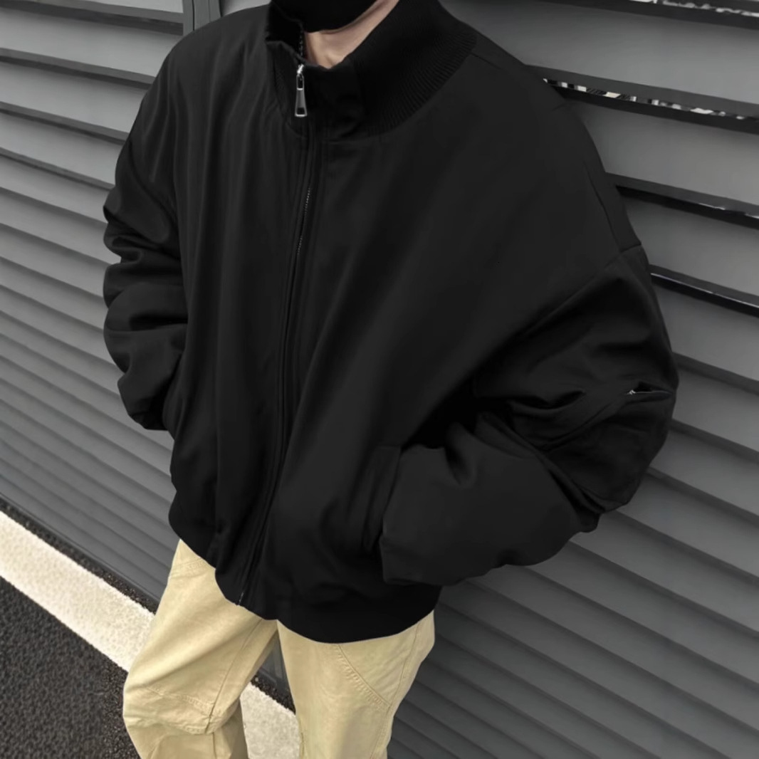 Gray American Style Bomber Jacket Cotton Coat Men Winter Stand Collar Designer Jacket Oversized Short Jacket Padded Workwear Baseball Cotton Jacket