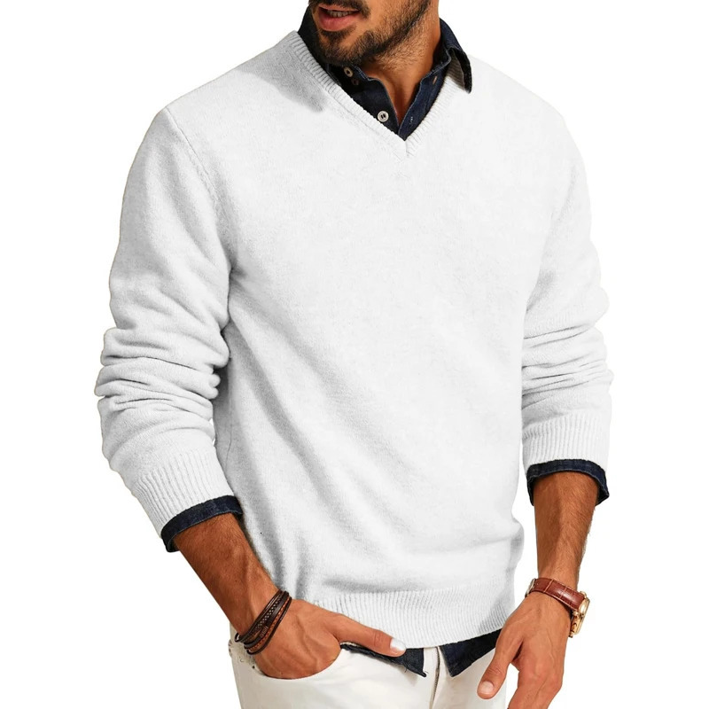 Mens Casual V Neck Pullover Sweaters Lightweight Wool Long Sleeve Knit Sweater Slim Fit Outwear Autumn Business Tops 251029
