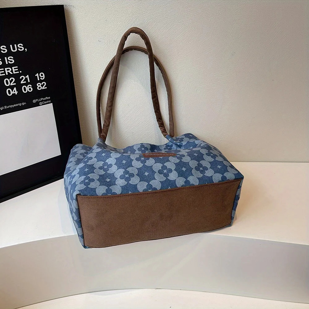 Summer Fashionable Flower Printed Shoulder Bag Womens Casual Large Capacity Tote Bag For College Outings Casual Vacation 251029