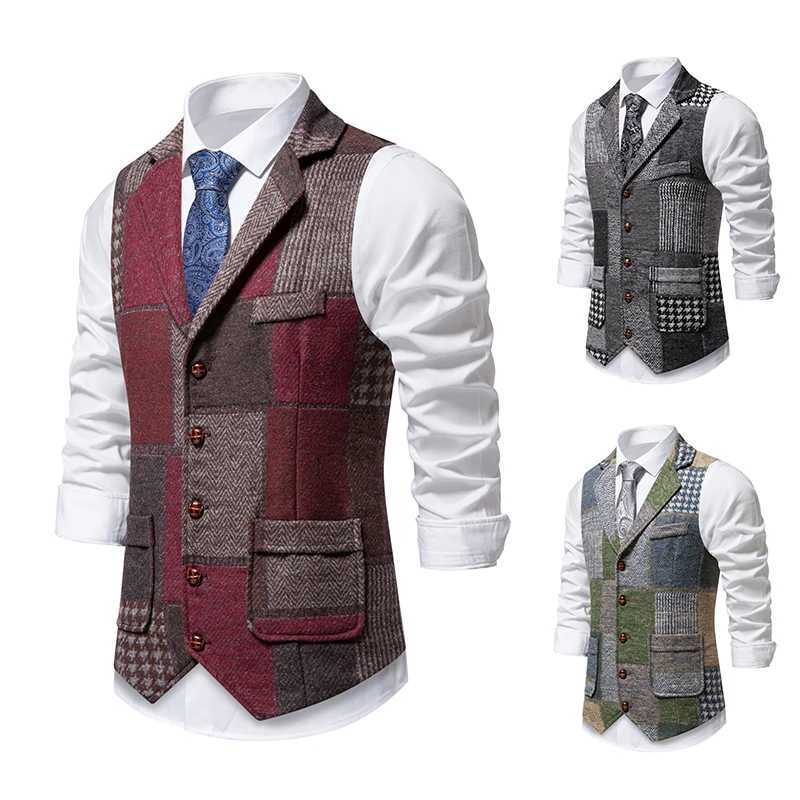 Men Suit Vest Combination Colour Waistcoat Business Wedding Casual Turndown Collar Mens Dress Blazer Vests Formal Party V0 W251029