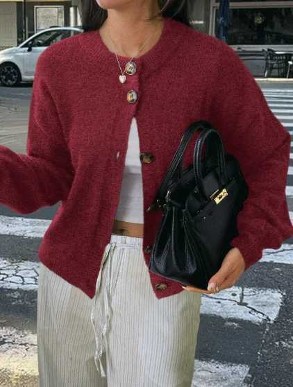 Womens Short Cardigan Autumn And Winter Round Neck Solid Color Stretch Round Neck Elegant Sweater Women Fashionable Casual TopT251028