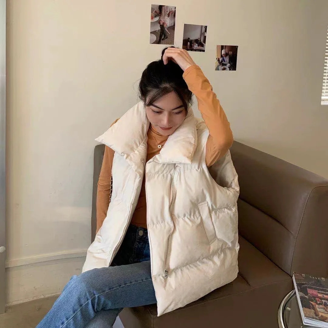 Womens Winter Short down Sleeveless Vest Warm Stand Collar Zipper Jacket Casual Fashion Quilted Cropped Coats Street Outerwear 251029