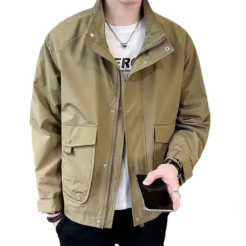 Men's Designer Jacket Jacket Spring Autumn New Trendy Brand Cool Casual Versatile Slim Fit Solid Color Workwear Stand Collar Jacket