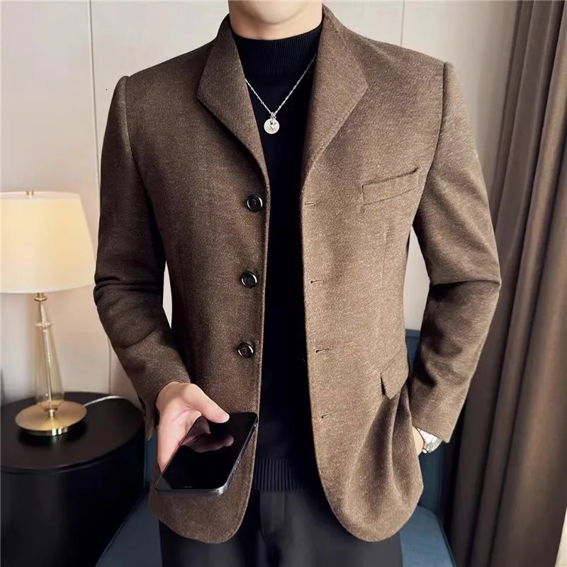 Autumn Winter High Quality Thick Woolen Blazers Men Solid Color Smart Casual Suit Coats Mens Fashion Turn Down Collar Blazer 251028