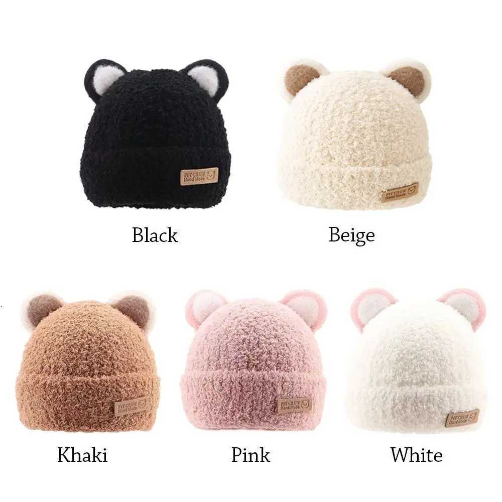 5 Months3Year Windproof Solid Color Baby Knitted Hat Soft Plush Winter Hat Cartoon Cute Beanie Hats Baby Children Kids251028