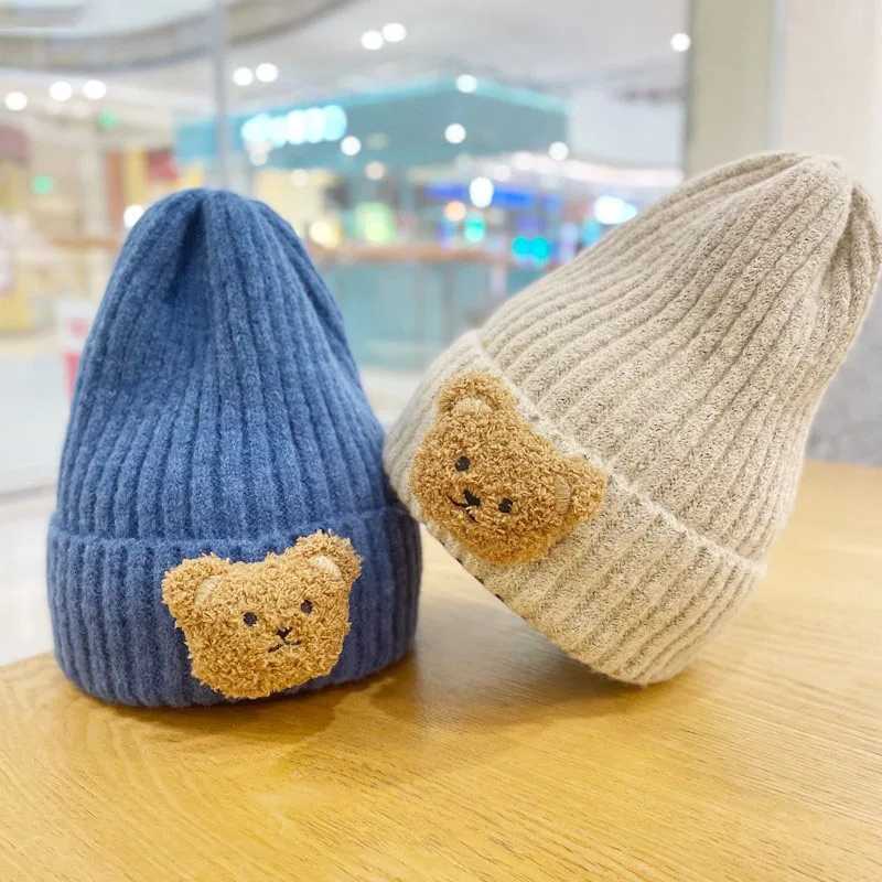 Thicken Velvet Knit Hat for Children Winter Warm Ear Protection Pullover Cap 514year Kids Bear Beanie Outdoor Ski Riding Bonnet251028