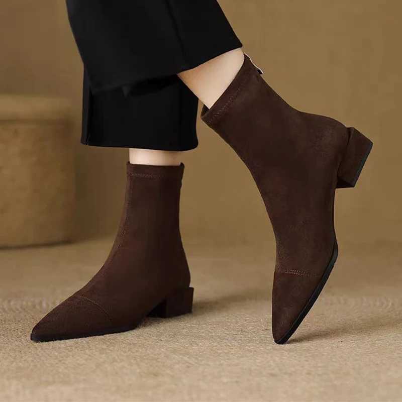 Pointed Toe Womens Ankle Boots Fashion Suede Luxury Heeled Shoes Woman New Winter Boots 2025 Designer Dress Sexy Mujer BotasXJ251029