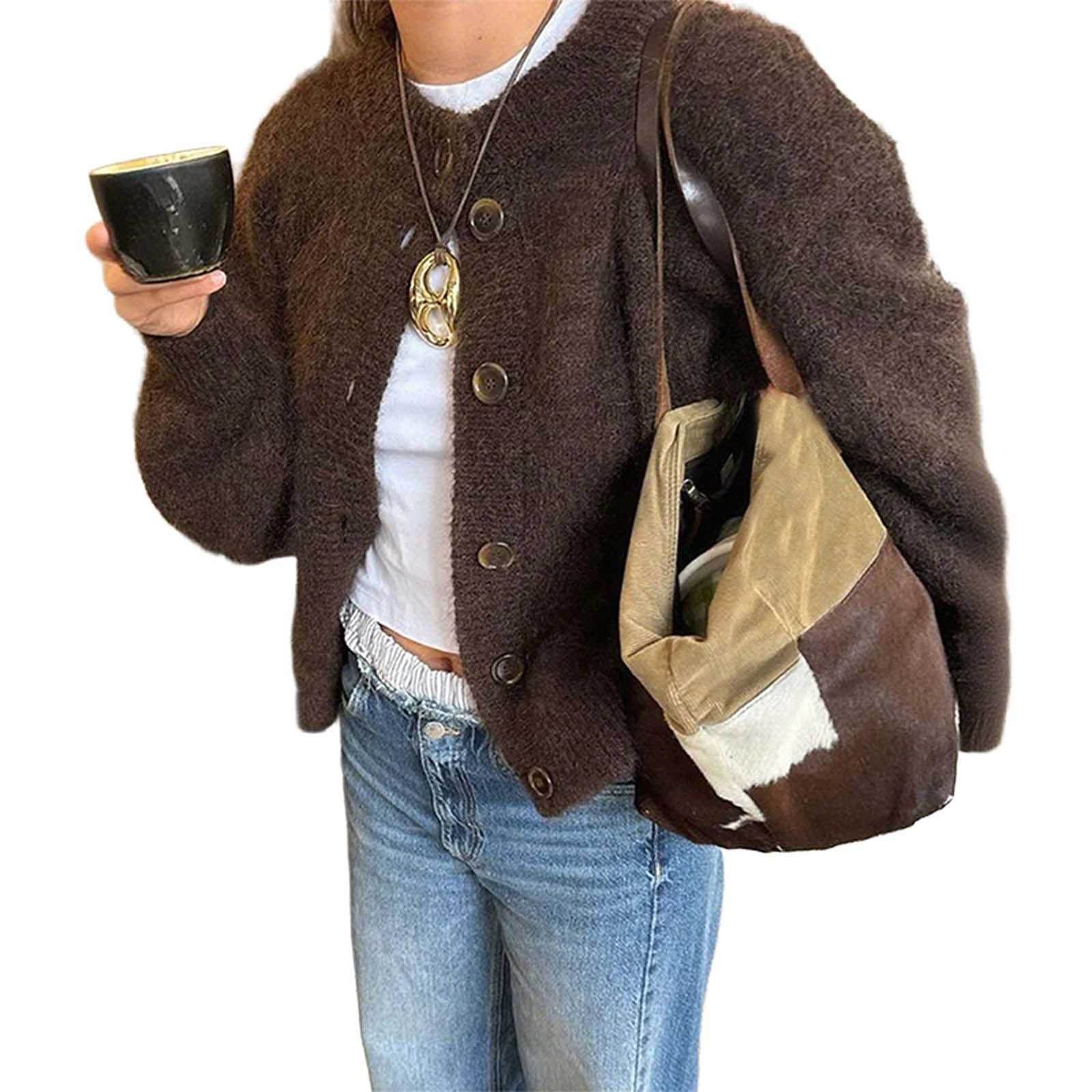 Women Vintage Autumn Winter Warm Sweaters Cardigan Preppy Basic Long Sleeve O Neck Button Up Solid Color Knitwear Casual TopsT251028