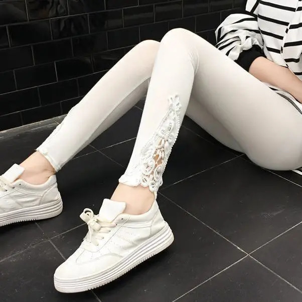 Women Fashion Solid Contrast Lace Skinny Leggings UltraComfortable AllSeason Essential for Women Womens Clothing 251029
