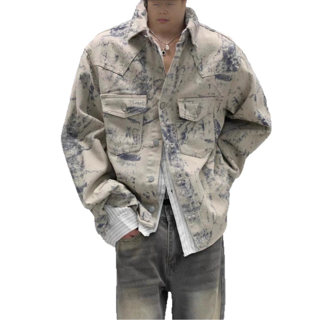 American Tie-dye Denim Jacket For Designer Jacket Men Spring And Autumn New Trendy Brand High-end Feel Stylish And Versatile Workwear Jacket