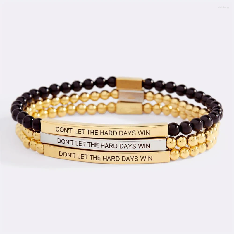 Charm Bracelets Personalized Engraved Name ID Bracelet For Women Pink Red Black Beads Stretch Custom Stainless Steel Bar Pulseras Mujer