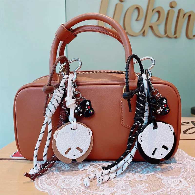 Panda Grasping The Moon Genuine Leather Handmade Bag Charm Pendant Keychain Handbag Hanging DecorGirl Friend Valentine Day GiftW251029