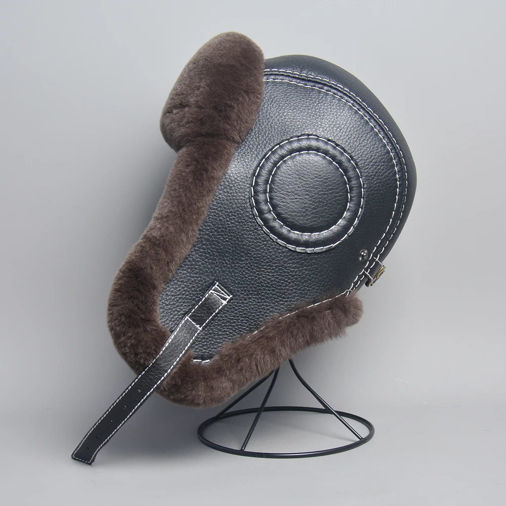 2025 Mens 100 Natural Rex Rabbit Fur Bomber Hats Winter Russian Man Warm Real Sheepskin Leather Hat Male Real Fur Caps 251029