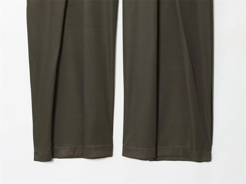 Womens Long Pants Autumn Arrivals Military Green Pleated Loose WideLeg Casual Fashion Stylish and Versatile 251029